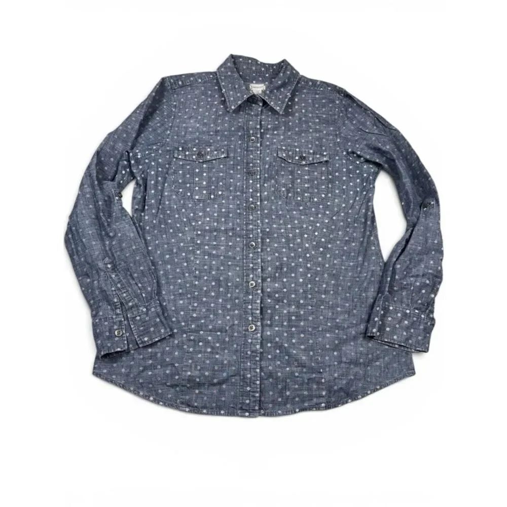 Foxcroft Denim Western Button Shirt Polka Dot Casual Layering Utility Top 12